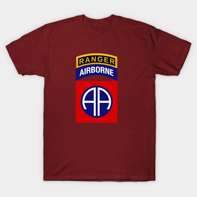 82nd Airborne Ranger Tab - Full Chest Design T-Shirt by Desert Owl Designs